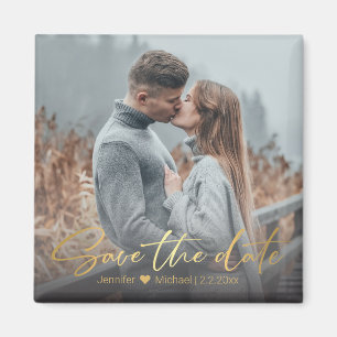 Imã guarde a data, ouro, foto de casamento