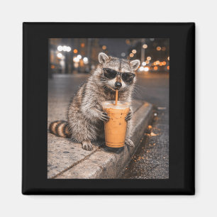 Imã Guaxinim bebendo café gelado meme animal engraçado