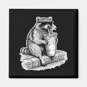 Imã Guaxinim bebendo café gelado panda lixo engraçado