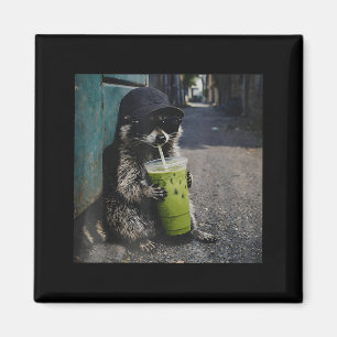 Imã Guaxinim bebendo latte de matcha meme engraçado de