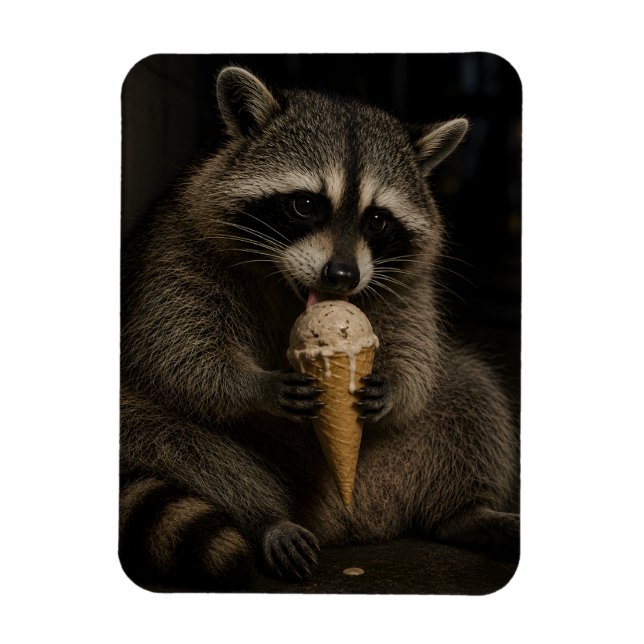 Ímã Guaxinim Engraçado Comendo Sorvete (Vertical)