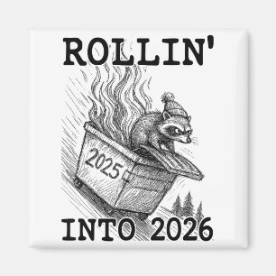 Imã Guaxinim engraçado rolando no lixo de 2026 Ano Nov