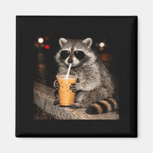 Imã Guaxinim legal bebendo café gelado meme engraçado