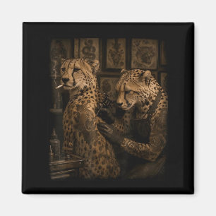 Imã Guepardo Retro Fumando Artista de Tatuagem Diverti