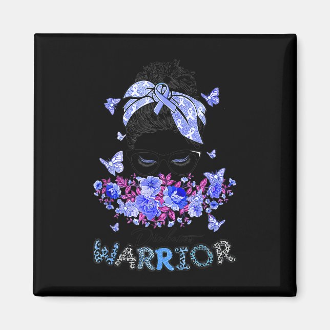 Imã Guerreiro Diabetes T1D Mensagem Bun Hair Diabetes (Frente)