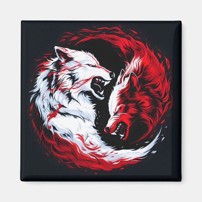 Imã Guerreiro Lobo Cósmico Branco Vermelho (Frente)