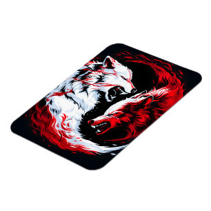 Ímã Guerreiro Lobo Cósmico Branco Vermelho