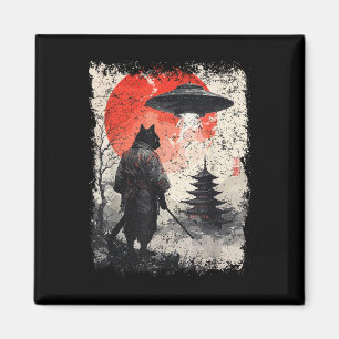 Imã Guerreiro Samurai Ninja Gato Sumi-e Ovni Ukiyo-e F