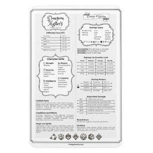 Ímã Guia de Referência Rápida Mestre Dnd 5e Dungeon