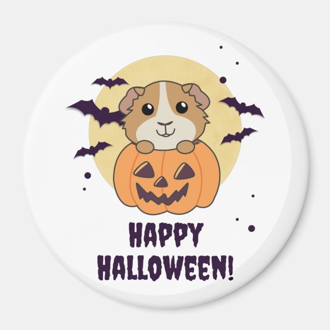 Imã Guiné Pumpkin Doce Animais Feliz Halloween M (Frente)