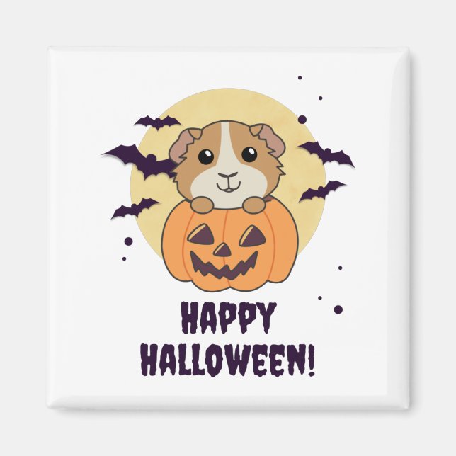 Imã Guiné Pumpkin Doce Animais Feliz Halloween M (Frente)