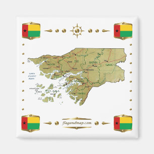 Imã Guinea-Bissau Map + Flags Magnet