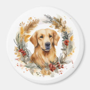Imã Guirlanda de Natal com Cachorro Golden Retriever F