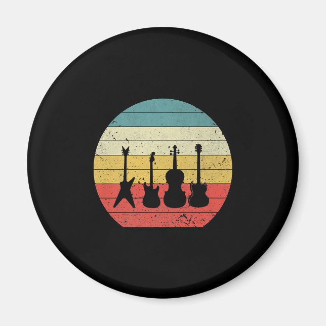 Imã Guitar Vintage Retro Sunset Guitar Music Gift (Frente)