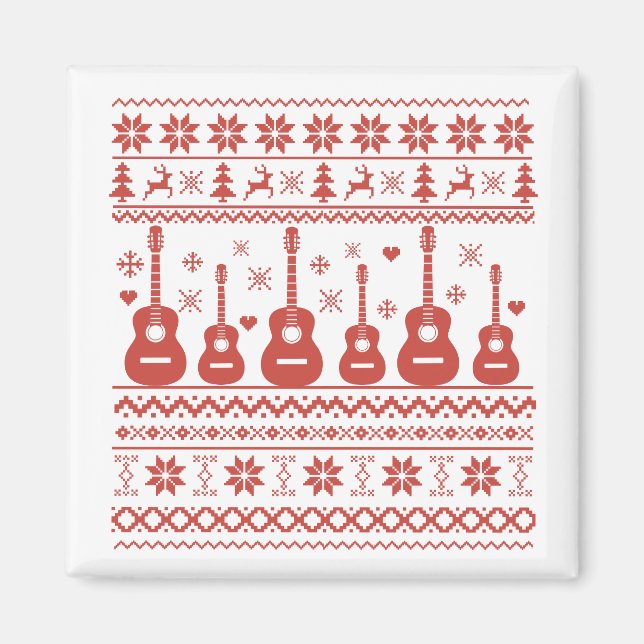 Imã Guitarra acústica de suéter de Natal feia (Frente)