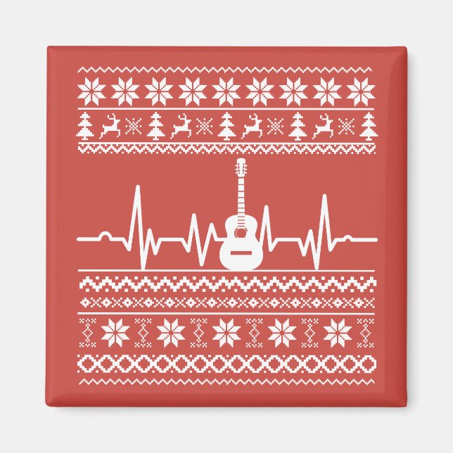 Imã guitarra acústica de suéter de natal feio (Frente)