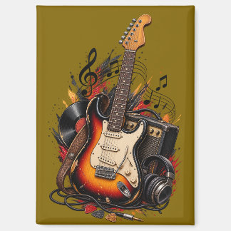 Imã Guitarra Elétrica Retro & Amp Música Rock Flexível