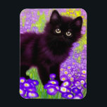 Ímã Gustav Klimt Black Kitten<br><div class="desc">Magnet com um gatinho preto Gustav Klimt! Esta beleza de olhos largos se coloca num campo verde de flores roxas. Um presente pensativo para amantes de gatos e entusiastas de arte austríacos!</div>
