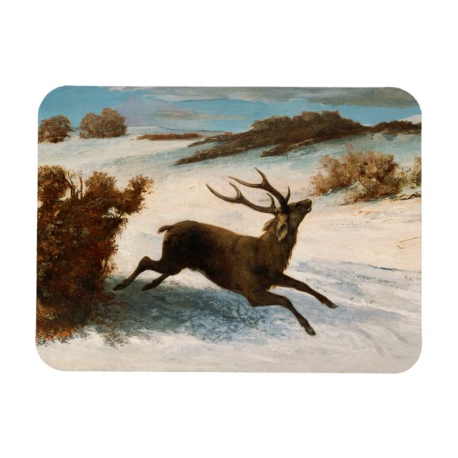 Ímã Gustave Courbet - Deer Running in the Snow (Horizontal)