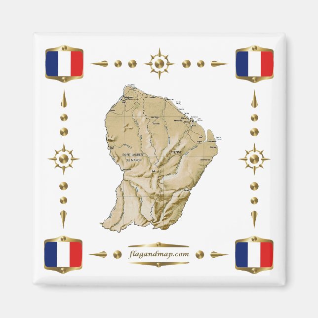Imã Guyane Map + Flagres Magnet (Frente)
