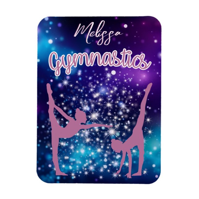 Ímã Gymnastics Galaxy Purple Turquoise Personalizada (Vertical)