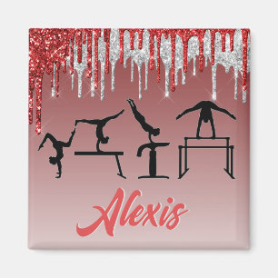 Imã Gymnastics Red and Silver Glitter Ombre