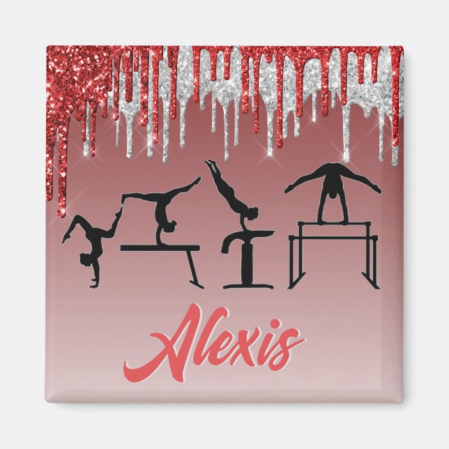 Imã Gymnastics Red and Silver Glitter Ombre (Frente)