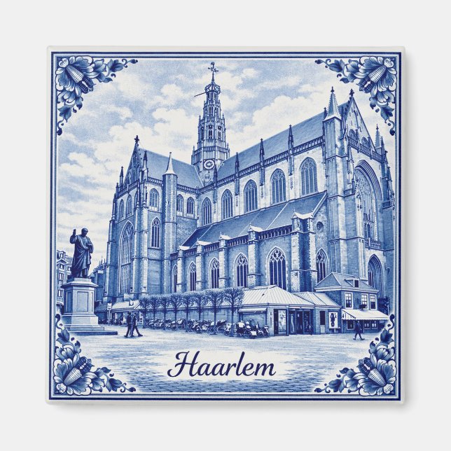 Imã Haarlem church Delft Blue style magnet (Frente)
