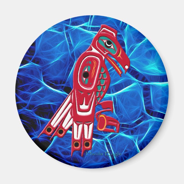 Imã HAIDA EAGLE & Blue Fractal Native Art Magnet (Frente)