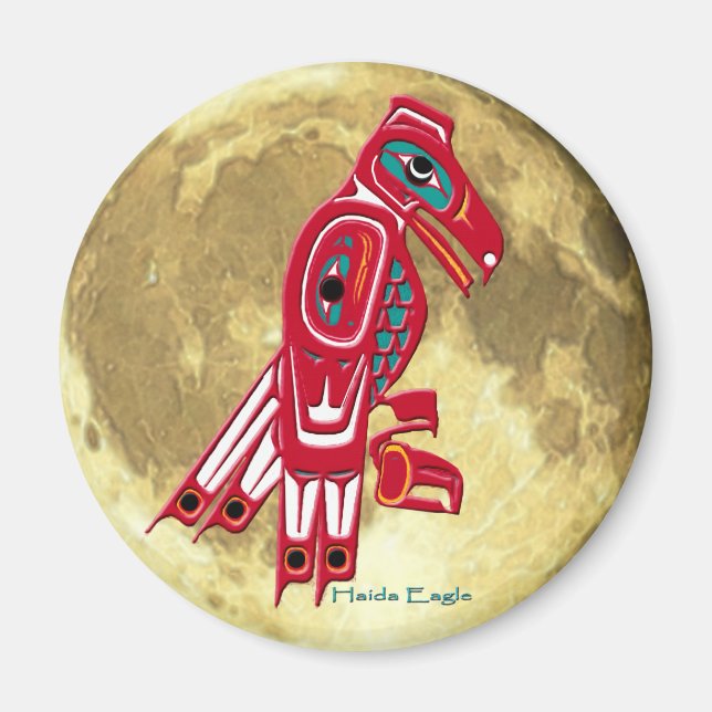 Imã HAIDA EAGLE & FULL MOON Native American Art Magnet (Frente)