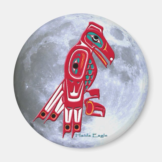 Imã HAIDA EAGLE & FULL MOON Native American Art Magnet (Frente)