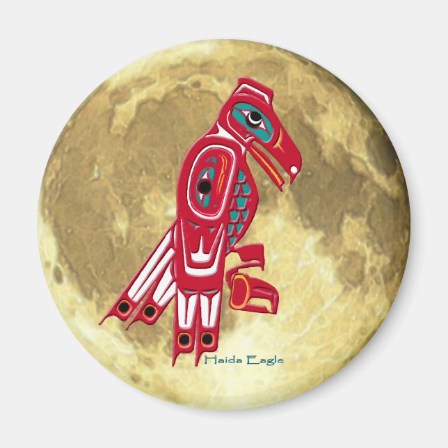 Imã HAIDA EAGLE & FULL MOON Native American Art Magnet (Frente)
