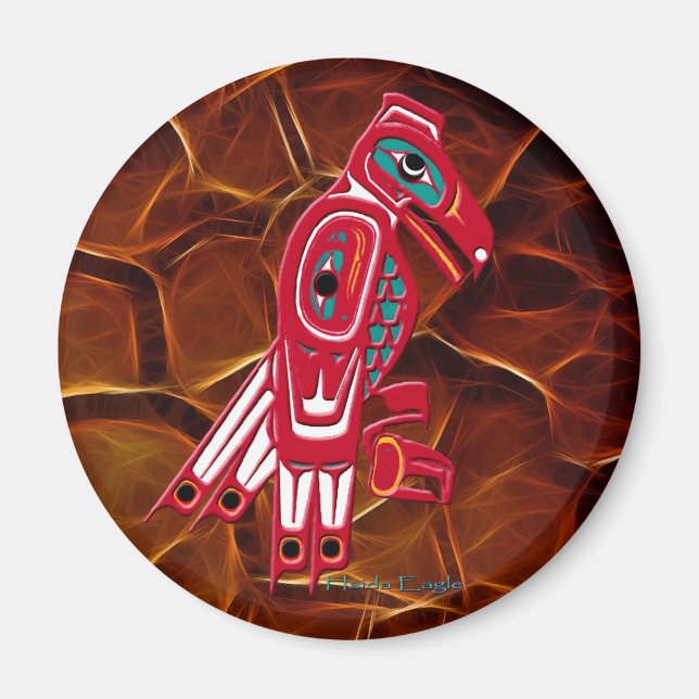 Imã HAIDA EAGLE & Orange Fractal Native Art Magnet (Frente)