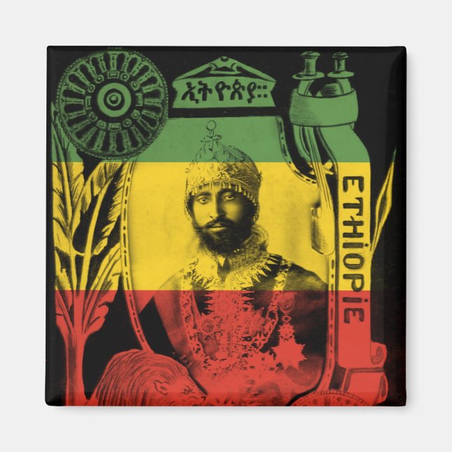 Imã Haile Selassie Magnet Red Dourada Rasta Verde (Frente)