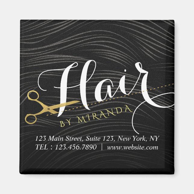 Imã Hair Salon Hairstylist Tesoura Dourada Preta Moder (Frente)