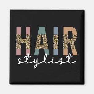 Imã Hair Stylist Cheetah Typografia Hairdresser Gift