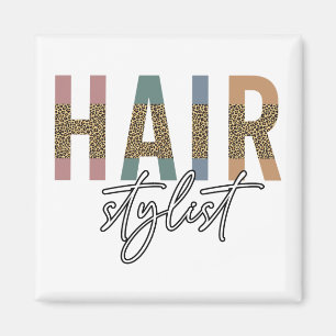 Imã Hair Stylist Cheetah Typografia Hairdresser Gift