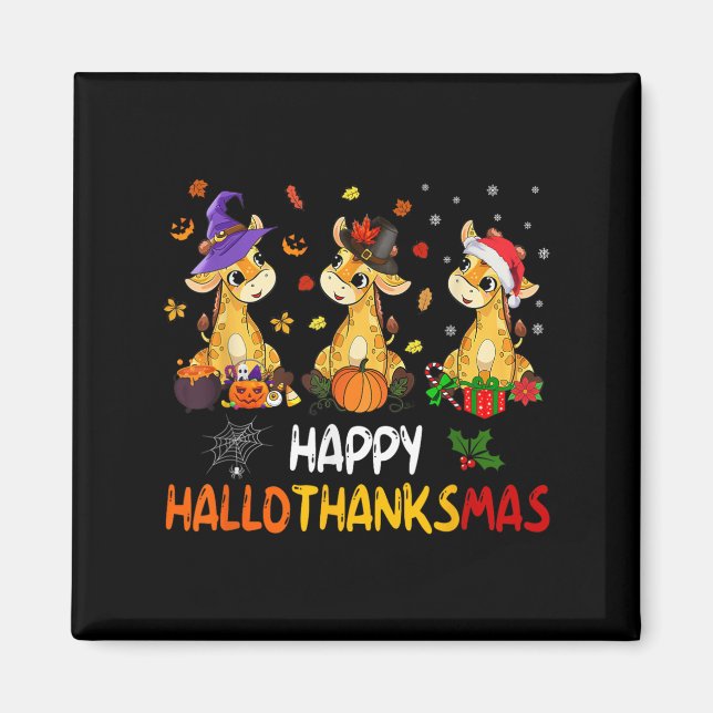 Imã Hallothanksmas Giraffe Halloween Thanksgiving Chri (Frente)