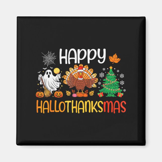 Imã Hallothanksmas Shirt Funny Halloween Thanksgiving  (Frente)