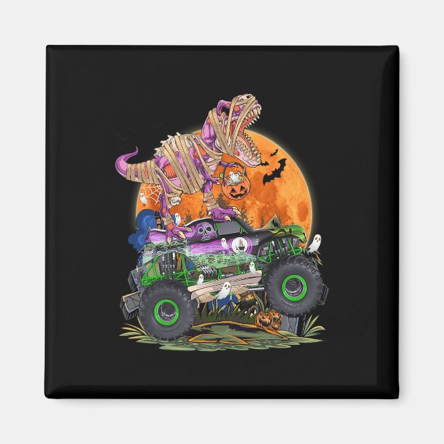 Imã Halloween 2023 Dinossauro Esqueleto T rex Pumpk as (Frente)