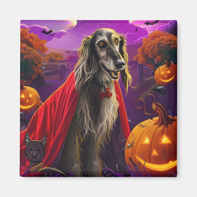 Imã Halloween Afghan Hound Vampire Pumpkins assusta (Frente)