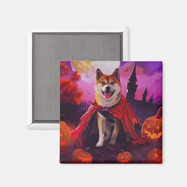 Imã Halloween Akita Vampire Pumpkins Scary (Front/Back)