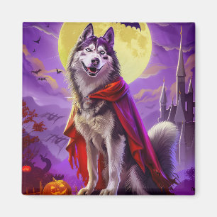 Imã Halloween Alaskan Malamute Vampire Pumpkins assust