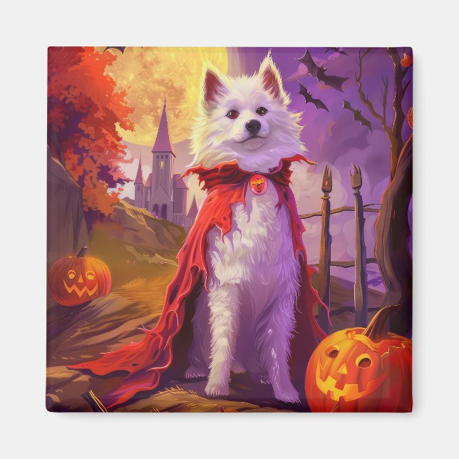 Imã Halloween American Eskimo Pumpkins Scary (Frente)