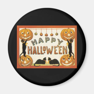 Imã Halloween Antigo, Gatos Pretos com Jackolanterns