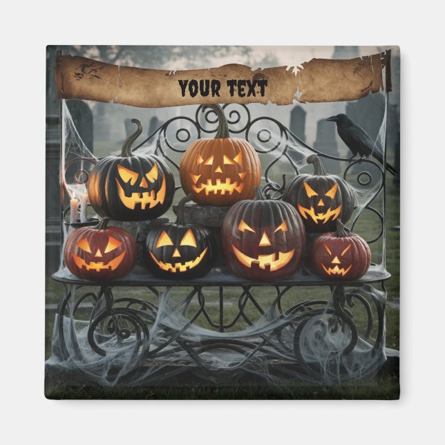 Imã Halloween assustador Jack-o-Lanternas com teias de (Frente)