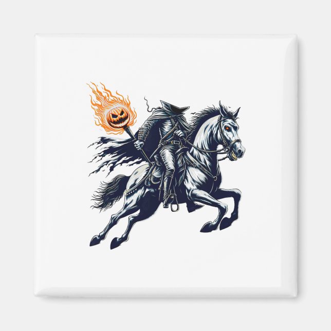 Imã Halloween Assustador Pumpkin Sem Cabeça Cavaleiro (Frente)