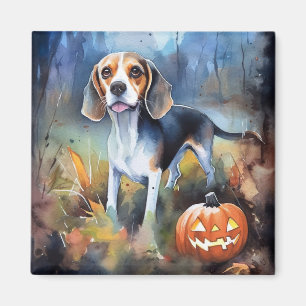 Imã Halloween Beagle Com Pumpkins Assustado