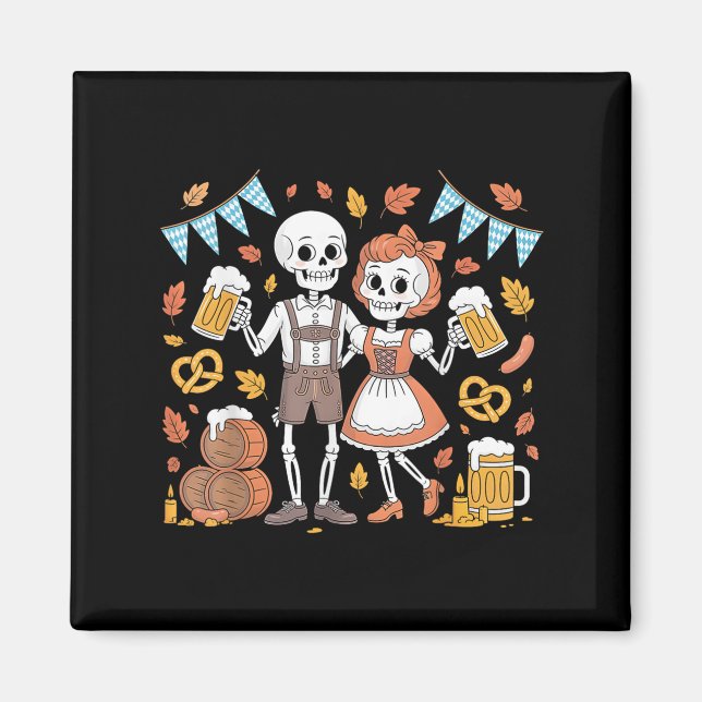 Imã Halloween Bebendo Skeletons Costume Engraçado Tee (Frente)