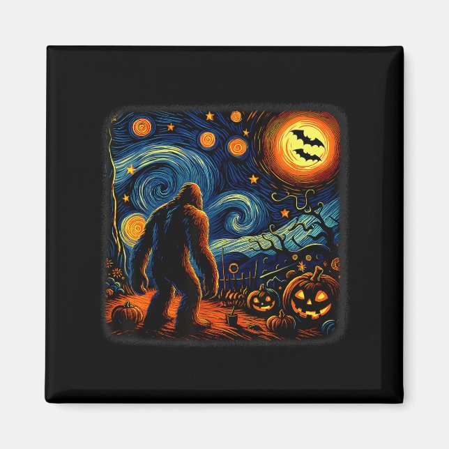 Imã Halloween Bigfoot Starry Night Van Gogh Sasquatch  (Frente)